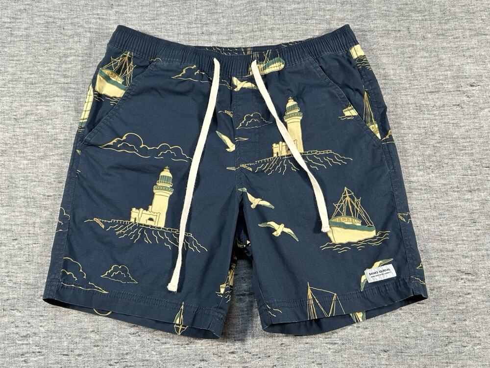 Banks Journal Shorts Mens Large 6" Navy Blue Lighthouse Boats Nautical Sailing